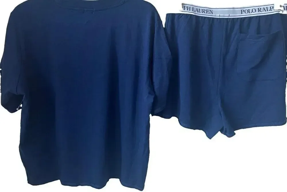 Polo Ralph Lauren Navy Logo Short Sleeve Crew Neck Pajama Set Women’s Medium New